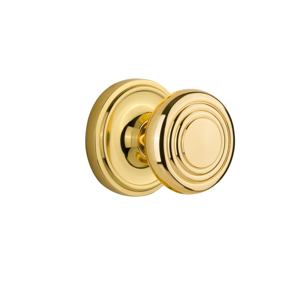 Nostalgic Warehouse CLADEC Complete Passage Set Without Keyhole Classic Rosette with Deco Knob in Polished Brass